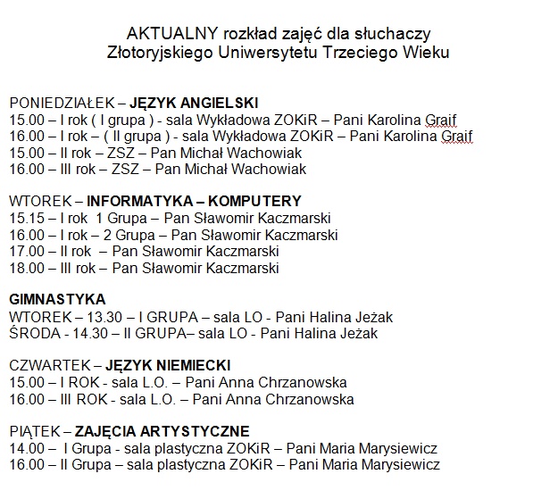 Rozkład zajęć