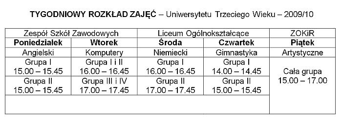 Plan zajęć UTW