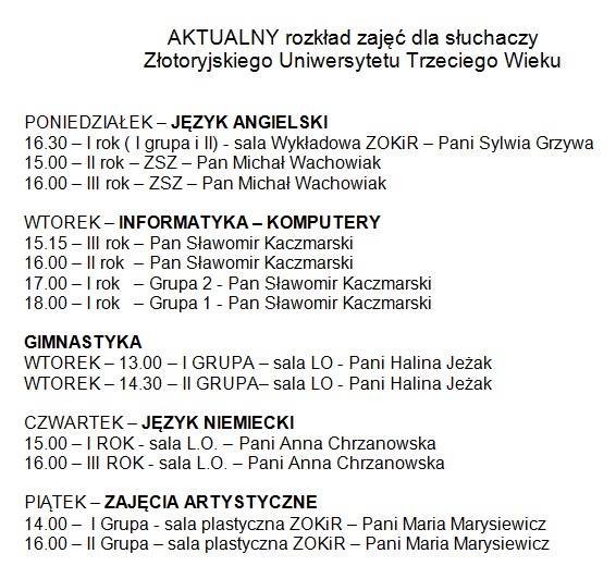 Rozkład zajęć